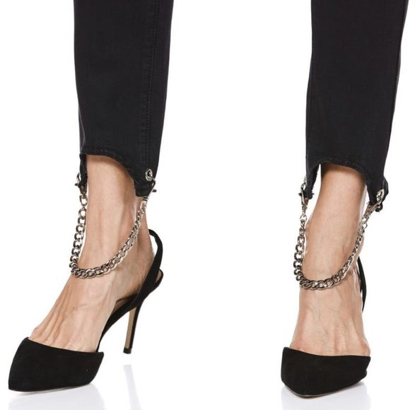 Paige Transcend Hoxton High Waist Chain Stirrup Ankle Peg Jeans Black - Picture 4 of 9